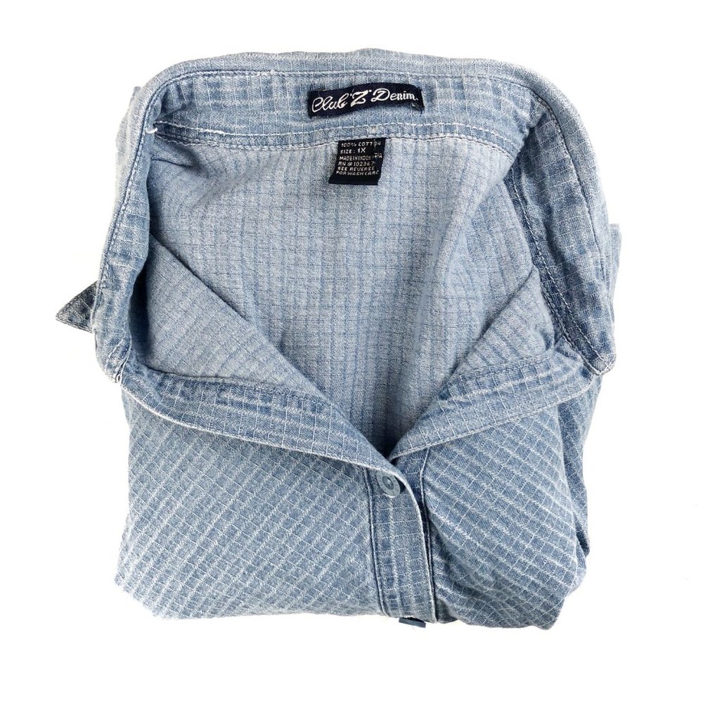 Club Z Denim 1X Blue Button-Down T-Shirt